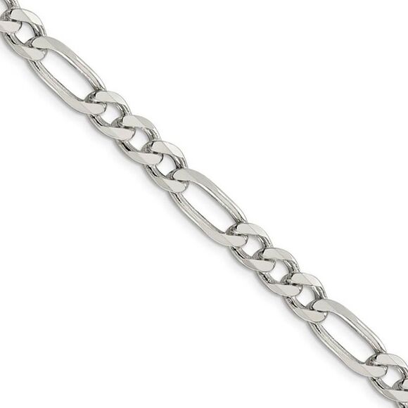 6.75mm Sterling Silver Solid Figaro Chain Bracelet 9 Inch